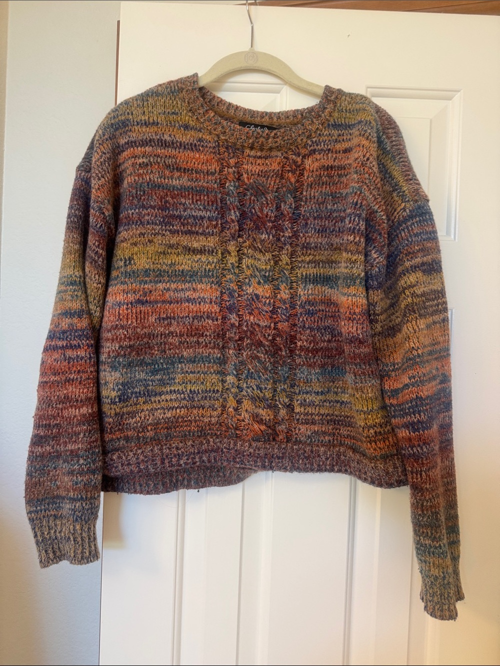 CHARLIE B Multicolor Cable-Front Crewneck Sweater